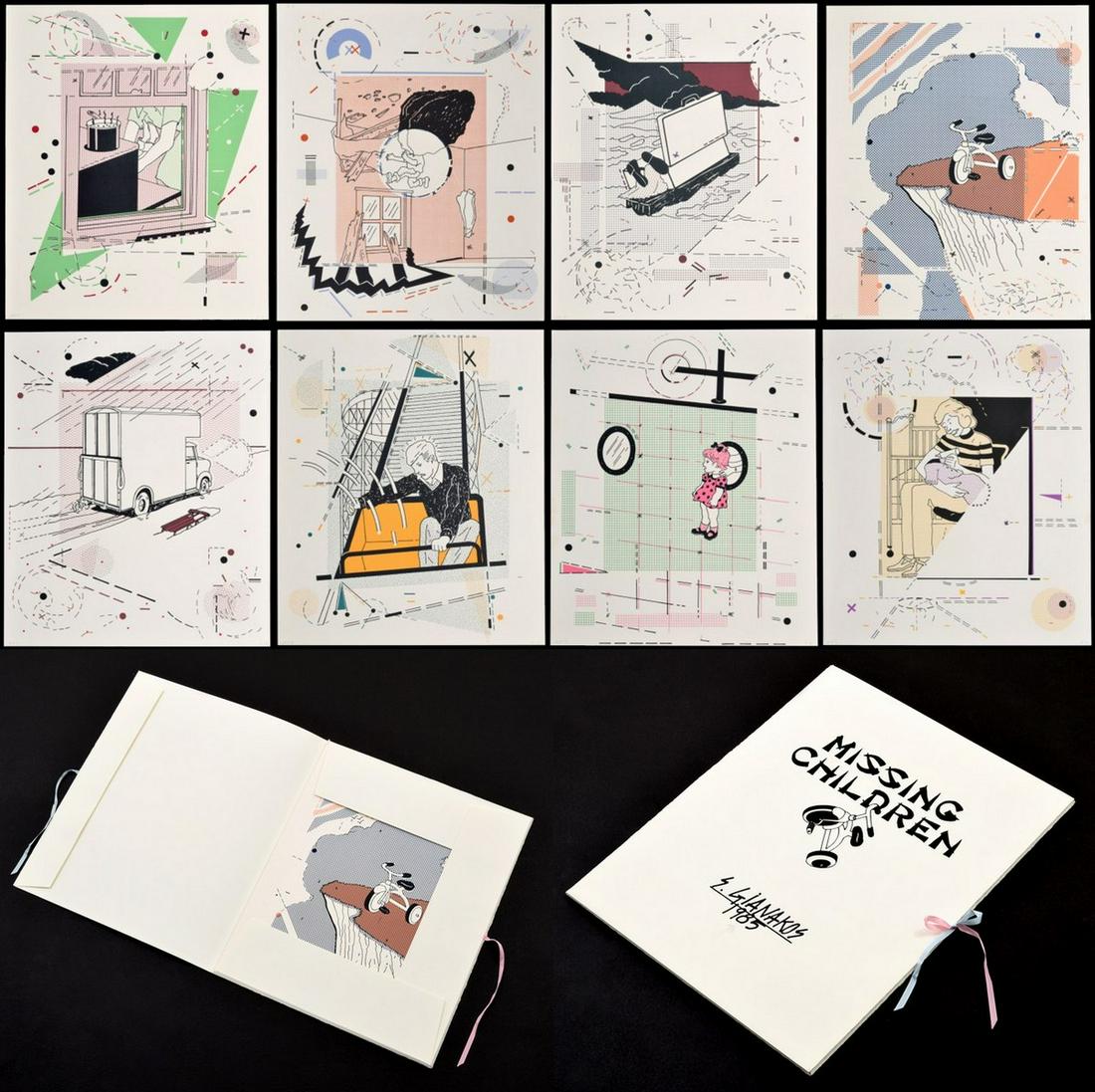 Steve Gianakos "Missing Children" Suite, 8 Lithographs: Designer/Artist; Manufacturer: Steve Gianakos (b. 1928) Markings/Notes: signed, blind stamp; A.P. 7 for the edition of 41; 1985 Country of Origin & Materials: American; lithograph on paper Additional