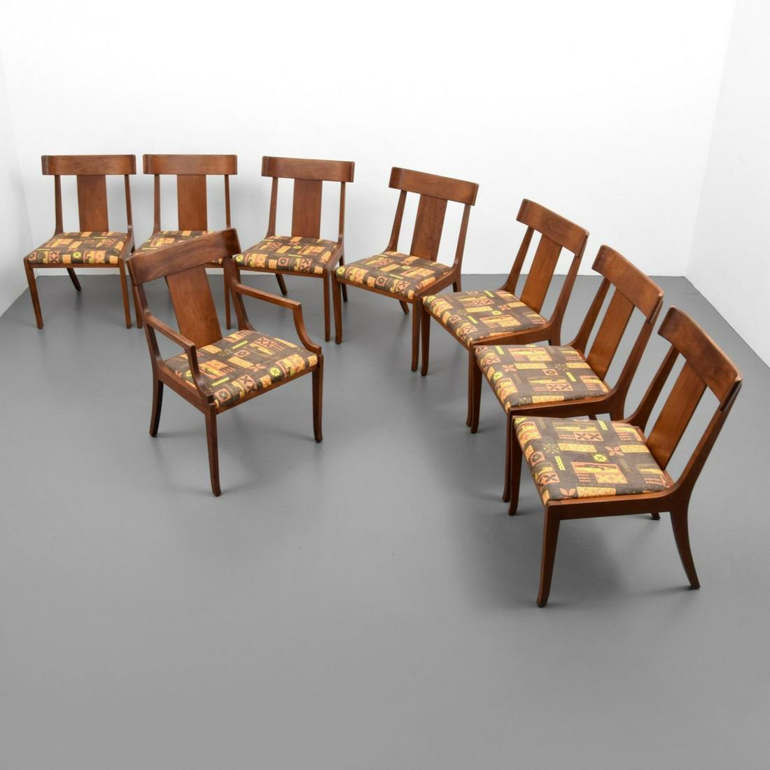 T.H. Robsjohn-Gibbings Chairs, Set of 8: Designer/Artist; Manufacturer: T.H. Robsjohn-Gibbings; Widdicomb Markings/Notes: The Rike-Kumler Co. label Country of Origin & Materials: USA; wood, upholstery Additional Information: Set is comprised