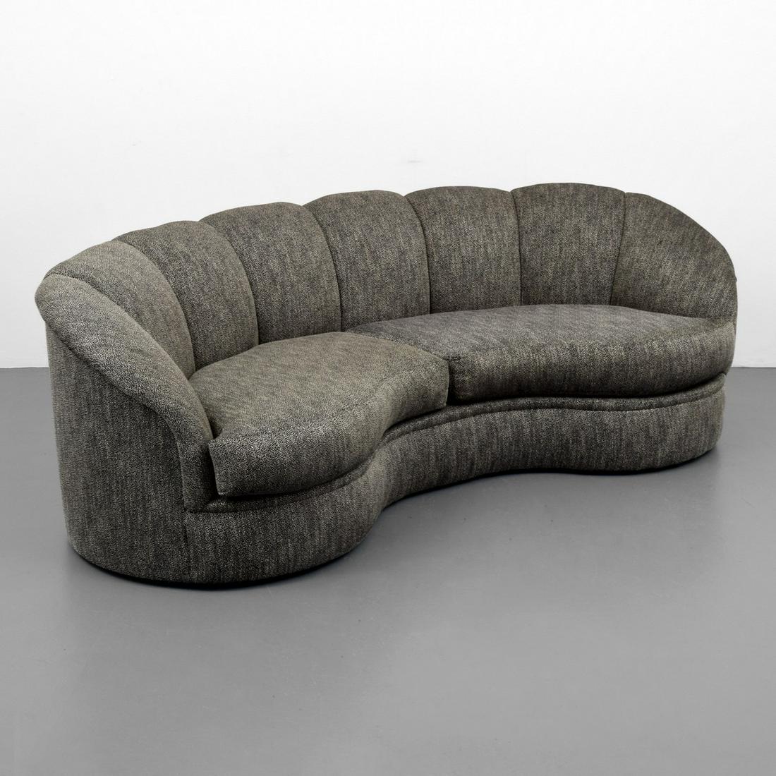 Directional Sofa Attributed to Vladimir Kagan: Designer/Artist; Manufacturer: Vladimir Kagan, attributed; Directional Markings/Notes: Directional label Country of Origin & Materials: USA; upholstery Additional Information: Sofa pairs well with lot