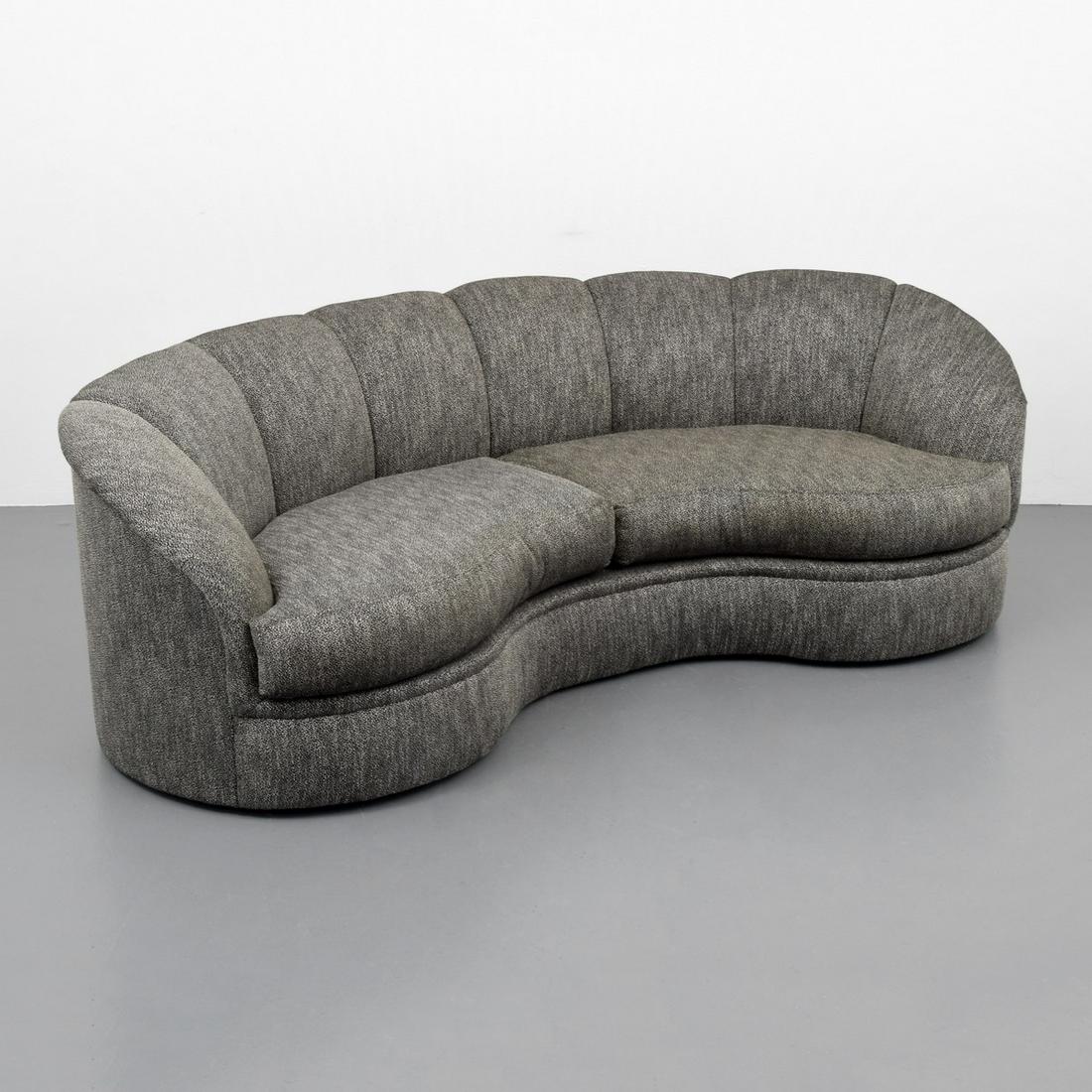 Directional Sofa Attributed to Vladimir Kagan: Designer/Artist; Manufacturer: Vladimir Kagan, attributed; Directional Markings/Notes: Directional label Country of Origin & Materials: USA; upholstery Additional Information: Sofa pairs well with lot