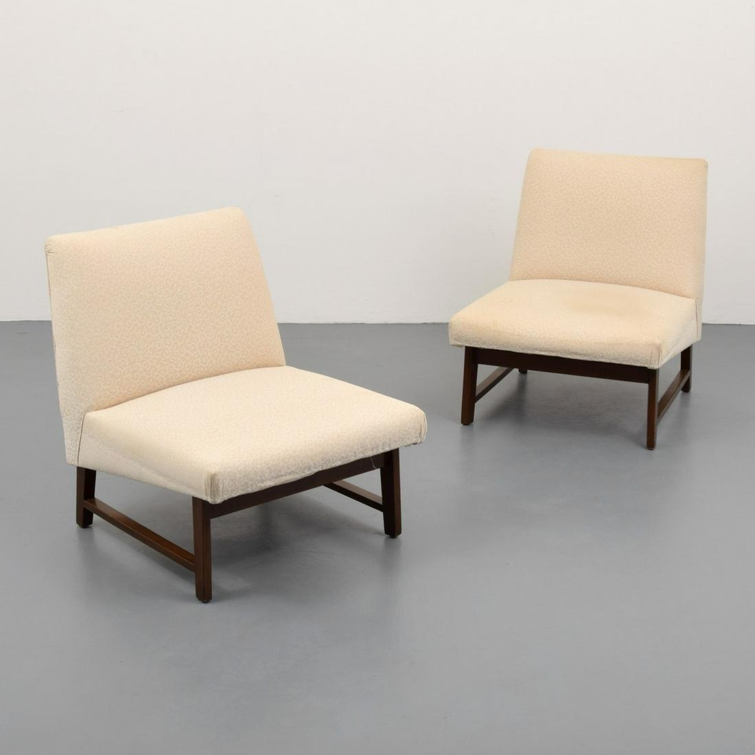 Pair of Edward Wormley Slipper Chairs: Designer/Artist; Manufacturer: Edward Wormley; Dunbar Markings/Notes: no marking(s) apparent Country of Origin & Materials: USA; wood, upholstery Additional Information: Chairs are model 127-A. Refere