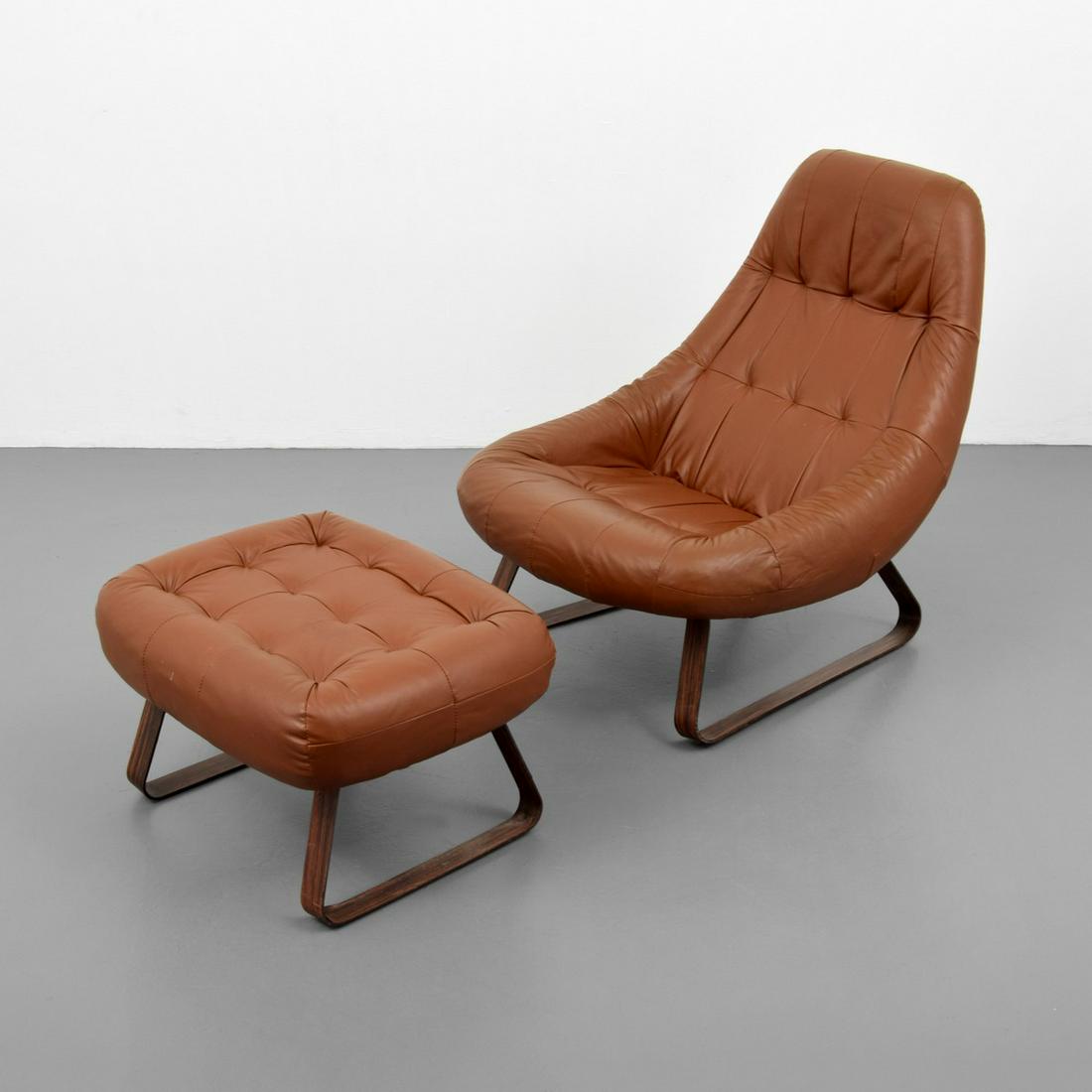 Percival Lafer "Earth" Lounge Chair & Ottoman: Designer/Artist; Manufacturer: Percival Lafer; Lafer S.A. Inc. Markings/Notes: partial Lafer S.A. label Country of Origin & Materials: Brazil; metal, leather Additional Information: Legs are a faux ro