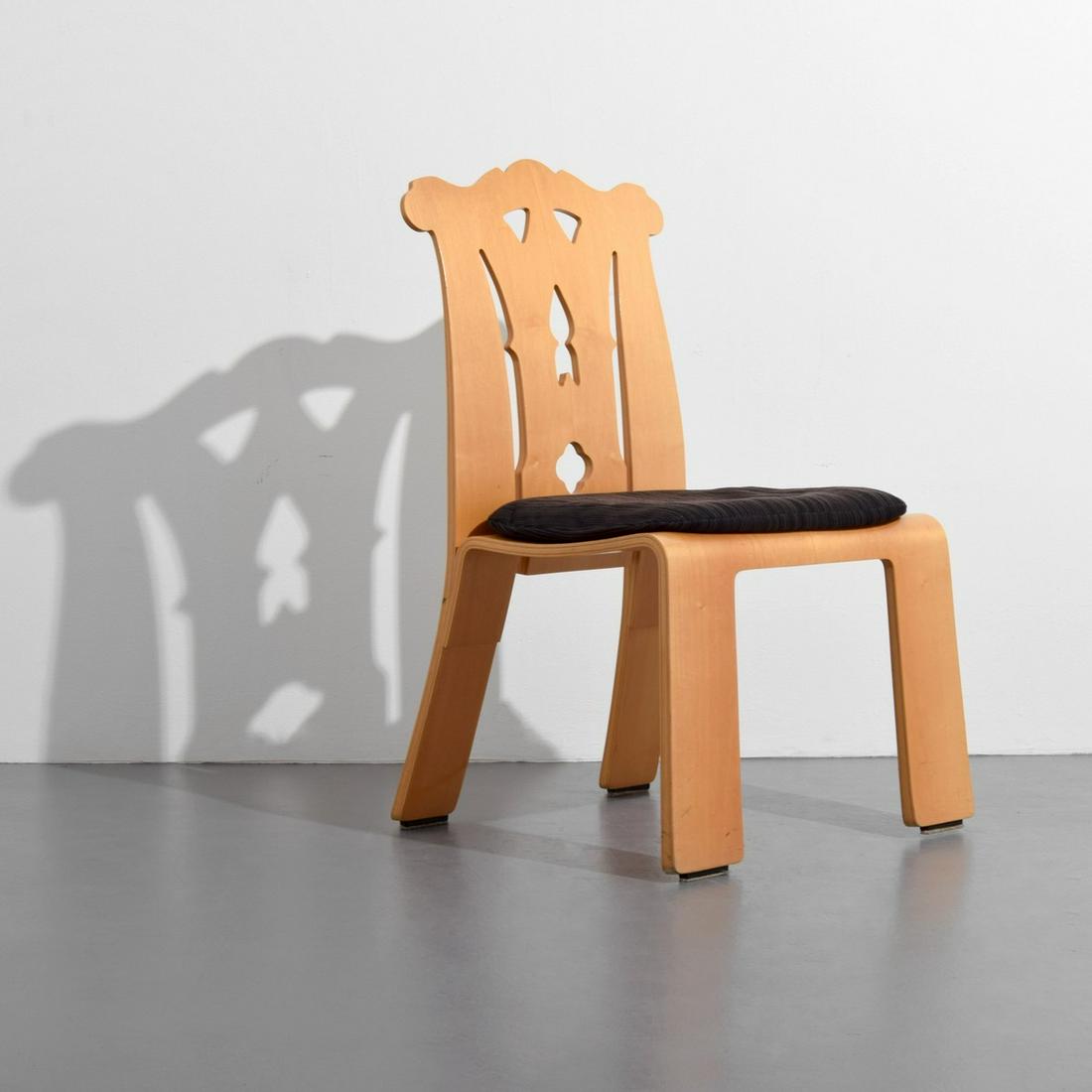 Robert Venturi "Chippendale" Chair: Designer/Artist; Manufacturer: Robert Venturi; Knoll International Inc. Markings/Notes: Knoll International, Inc. label; 1987 Country of Origin & Materials: USA; laminate over plywood, upholstery Addi