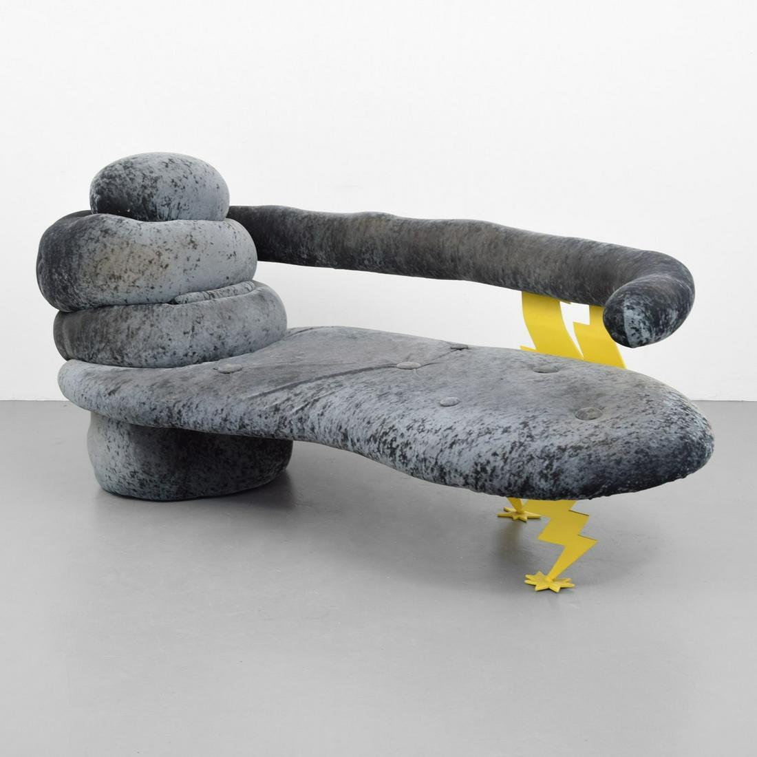 Illuminated Memphis-Style Bolt Sofa: Designer/Artist; Manufacturer: Ettore Sottsass, manner of Markings/Notes: no marking(s) apparent Country of Origin & Materials: country of origin unknown; metal, upholstery Additional Information: 20t