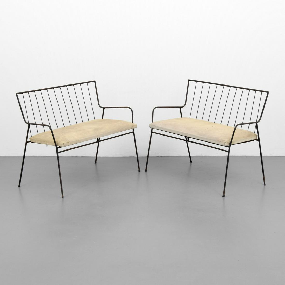 Pair of Arbuck Settees, Attributed to Paul McCobb: Designer/Artist; Manufacturer: Paul McCobb, attributed; Arbuck Markings/Notes: partial Arbuck label (1) Country of Origin & Materials: USA; iron, upholstery Additional Information: 20th Century Design