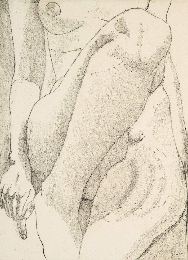 Philip Pearlstein Nude Lithograph, Signed Edition: Designer/Artist; Manufacturer: Philip Pearlstein (b. 1924) Markings/Notes: signed; ed. 27/30; 1976 Country of Origin & Materials: American; soft ground etching on German Etching paper Additional Infor