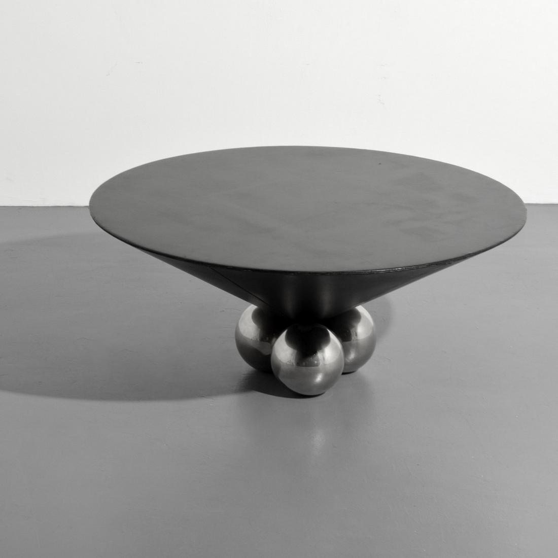 Stanley Jay Friedman "Bocci" Coffee Table: Designer/Artist; Manufacturer: Stanley Jay Friedman; Brueton Markings/Notes: no marking(s) apparent Country of Origin & Materials: USA; leather, steel Additional Information: 20th Century Design Can w