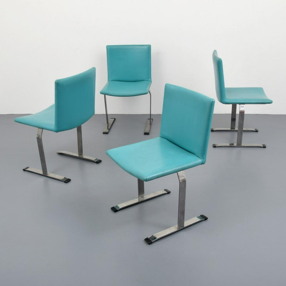 Giovanni Offredi Dining Chairs, Set of 4: Designer/Artist; Manufacturer: Giovanni Offredi; Saporiti Markings/Notes: no marking(s) apparent Country of Origin & Materials: Italy; chromed metal, leather, plastic Additional Information: Provenanc