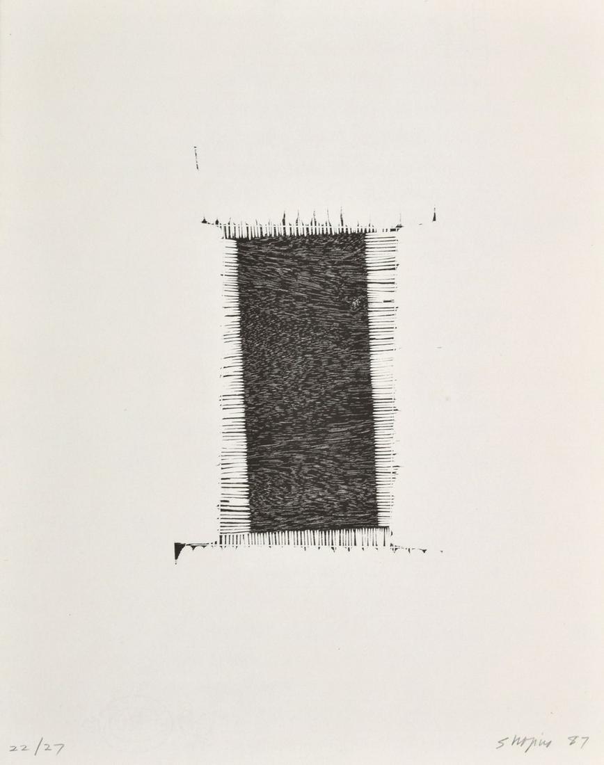 Joel Shapiro Woodcut, Minimal/Abstract Signed Ed.: Designer/Artist; Manufacturer: Joel Shapiro (b. 1941) Markings/Notes: signed; ed. 22/27; 1987 Country of Origin & Materials: American; woodcut on paper Additional Information: Provenance: Brooke Alexa