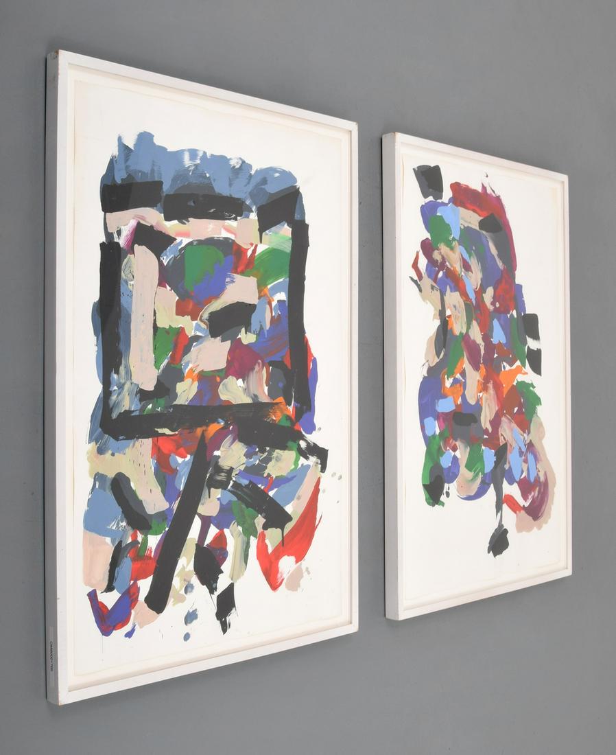 2 Neil Williams Abstract Paintings: Designer & Manufacturer: Neil Williams (1934-1988) Markings/Notes: marking(s) Country of Origin & Materials: American; acrylic on paper Dimensions(H,W,D): 40"h, 26"w; 43.5"h, 29.25"w frame each Addit
