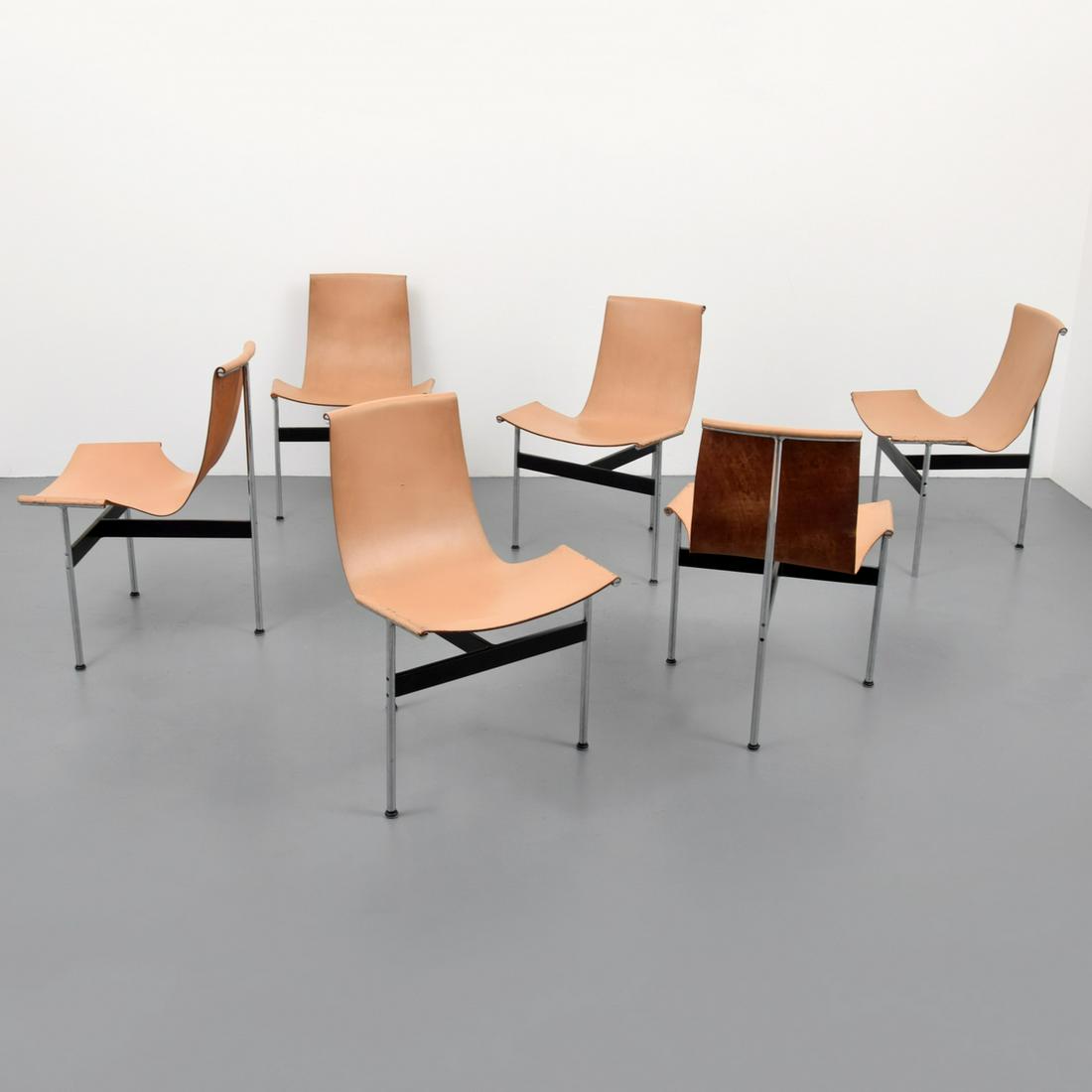 Set of 6 Katavolos, Littell & Kelley "T" Chairs: Designer & Manufacturer: William Katavolos, Ross Littell & Douglas Kelley; Laverne International Markings/Notes: no marking(s) apparent Country of Origin & Materials: USA; chrome-plated steel, enamele