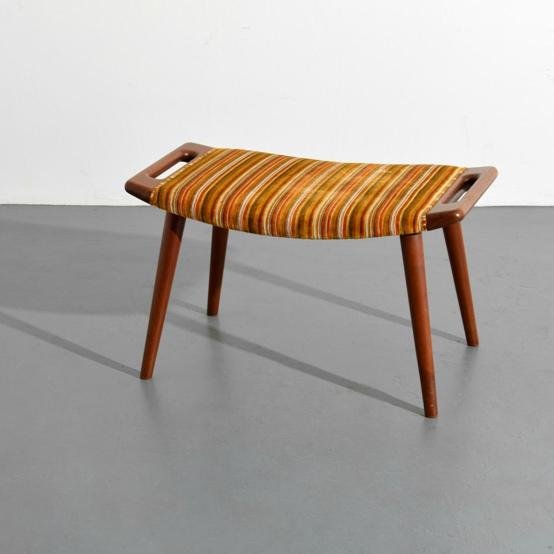 Hans Wegner "Papa Bear Chair" Ottoman: Designer & Manufacturer: Hans Wegner; A.P. Stolen Markings/Notes: no marking(s) apparent Country of Origin & Materials: Denmark; teak, upholstery Dimensions(H,W,D): 16"h, 27.75"w, 16.5"d Additional I