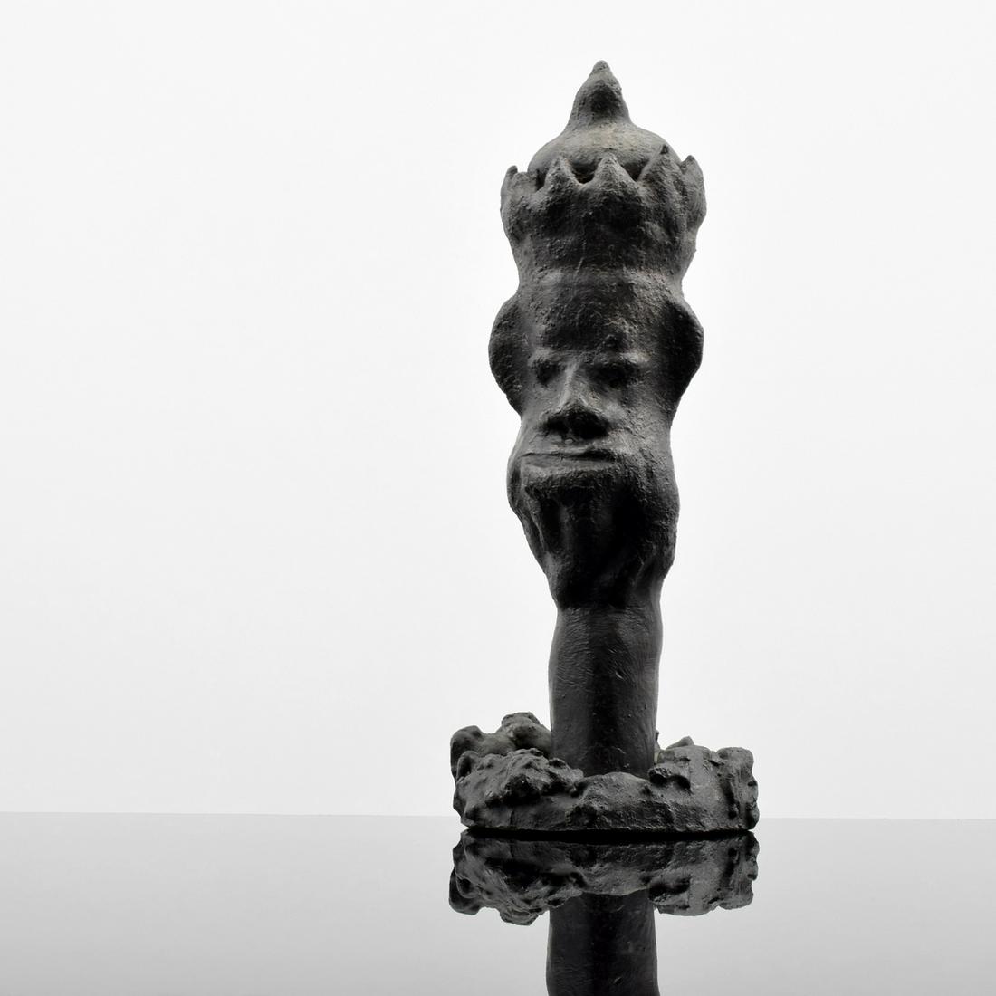 Robin Winters Bronze Figural Sculpture: Designer & Manufacturer: Robin Winters (b. 1950) Markings/Notes: initialed, marking(s) Country of Origin & Materials: American; bronze Dimensions(H,W,D): 14"oah assembled, 5.5"dia Additional Informat