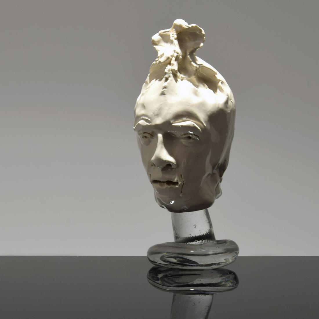 Robin Winters Sculpture: Designer & Manufacturer: Robin Winters (b. 1950) Markings/Notes: no marking(s) apparent; 1990 Country of Origin & Materials: American; glazed ceramic, blown glass Dimensions(H,W,D): 8"oah, 3.5"w, 2.75