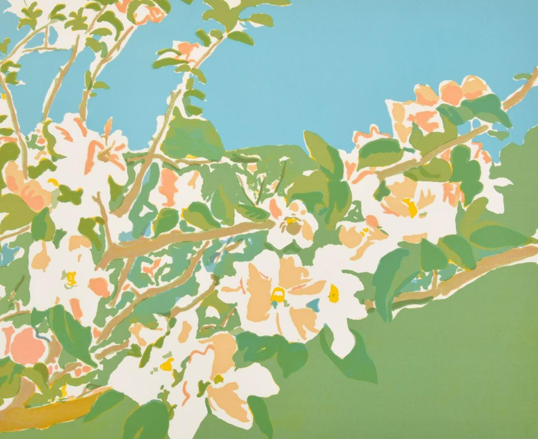 Fairfield Porter "Apple Blossoms I" Lithograph, Signed: Designer & Manufacturer: Fairfield Porter (1907-1975) Markings/Notes: signed; A.P. 8/10 for the edition of 50; 1974 Country of Origin & Materials: American; seven-color lithograph on Arches paper Dime
