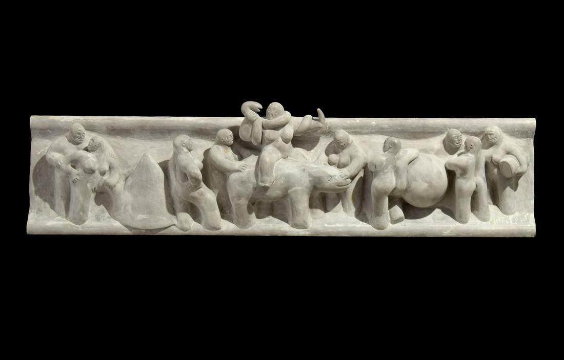 Tom Otterness "Battle of the Sexes" Relief Sculpture: Designer & Manufacturer: Tom Otterness (b. 1952) Markings/Notes: signed; ed. 3/3; 1983 Country of Origin & Materials: American; Polyadam Dimensions(H,W,D): 10.5"h, 48"w, 6.5"d Additional Information: