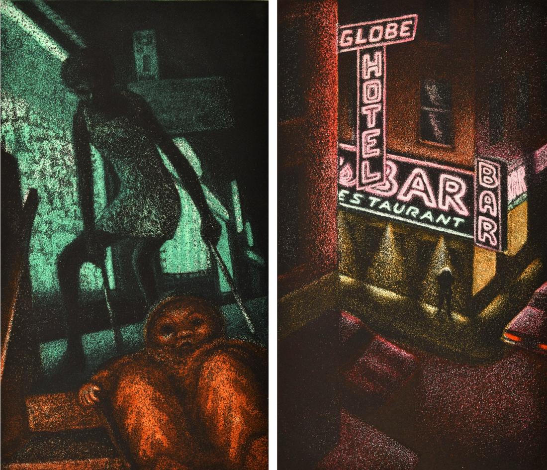 2 Jane Dickson Aquatints, Signed Editions: Designer & Manufacturer: Jane Dickson (b. 1952) Markings/Notes: signed (both); ed. 32/45 (both); 1984 Country of Origin & Materials: American; color aquatint Dimensions(H,W,D): 35.5"h, 22.75"w each A