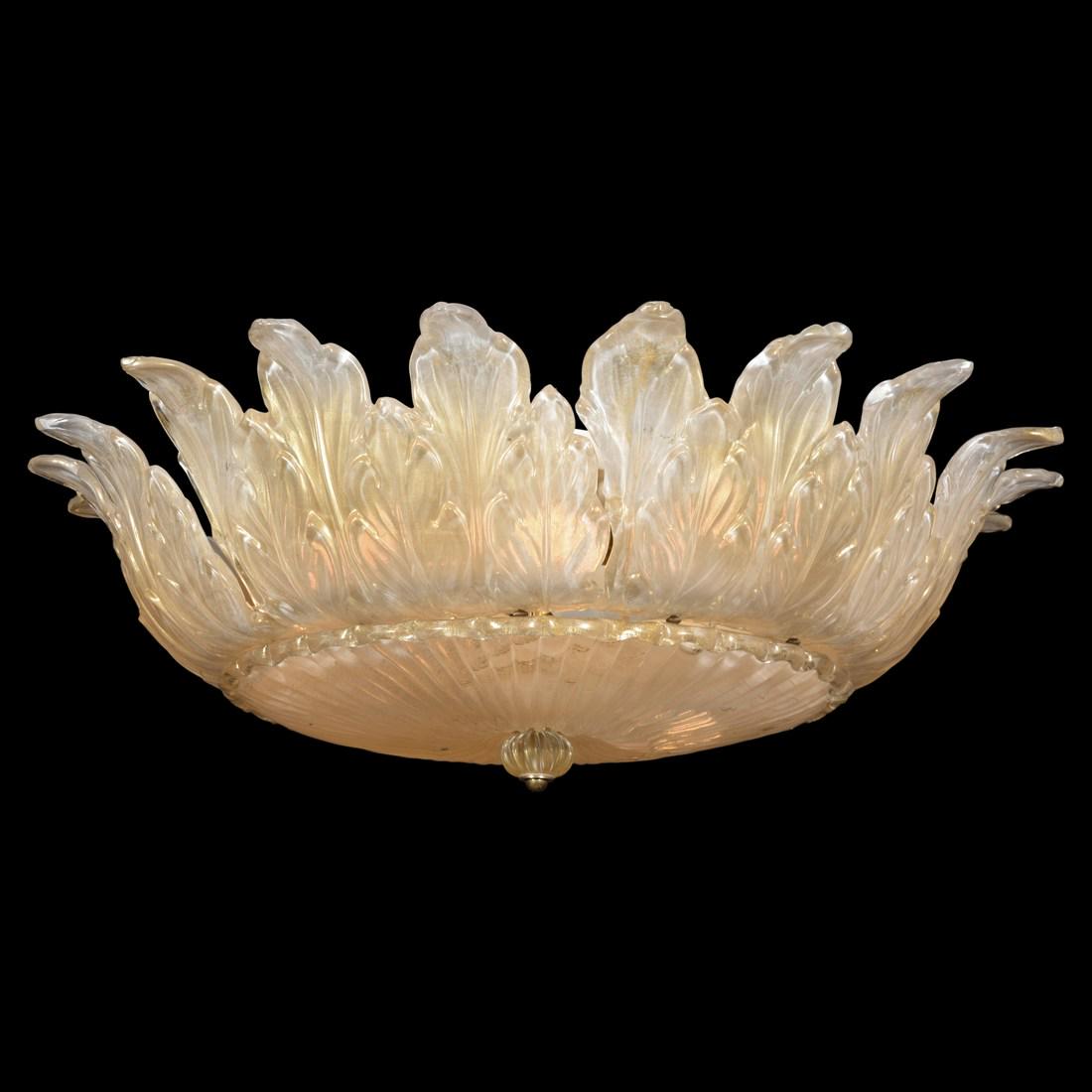 Large Murano Chandelier, Manner of Barovier & Toso: Designer/Artist; Manufacturer: Barovier & Toso, manner of Markings/Notes: no marking(s) apparent Country of Origin & Materials: Italy; glass, brass, metal Additional Information: Chandelier has gold a