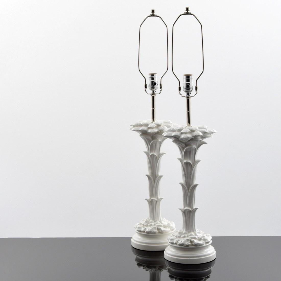 Pair of Palm Tree Lamps, Manner of Serge Roche: Designer/Artist; Manufacturer: Serge Roche, manner of; Chapman Manufacturing Co. Markings/Notes: no marking(s) apparent Country of Origin & Materials: USA; plaster, metal Additional Information: Video