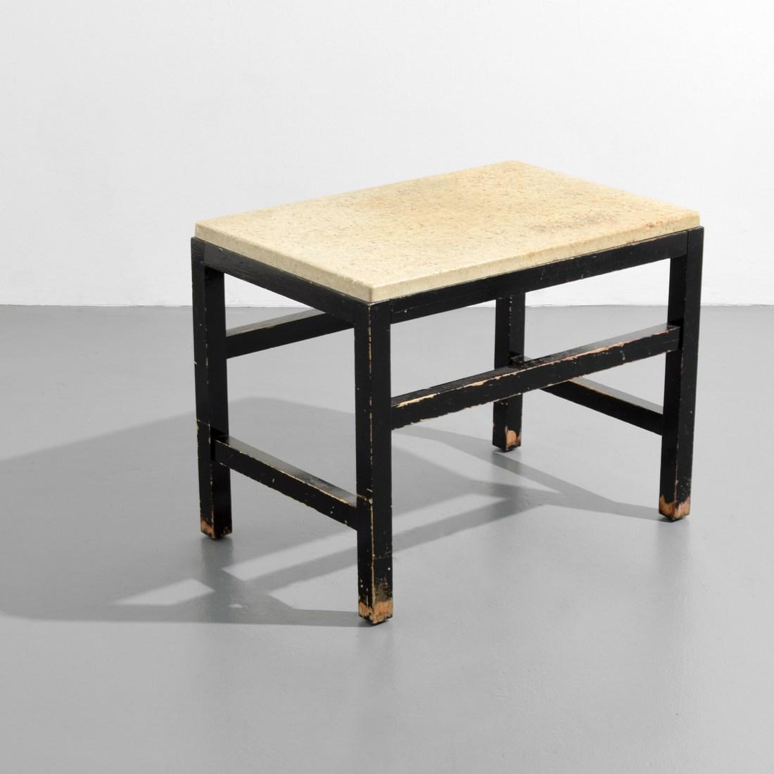 Paul Frankl Occasional Table Selected by Samuel Marx,: Designer/Artist; Manufacturer: Paul Frankl, selected by Samuel Marx Markings/Notes: no marking(s) apparent Country of Origin & Materials: USA; wood, cork Additional Information: This is one of the pie