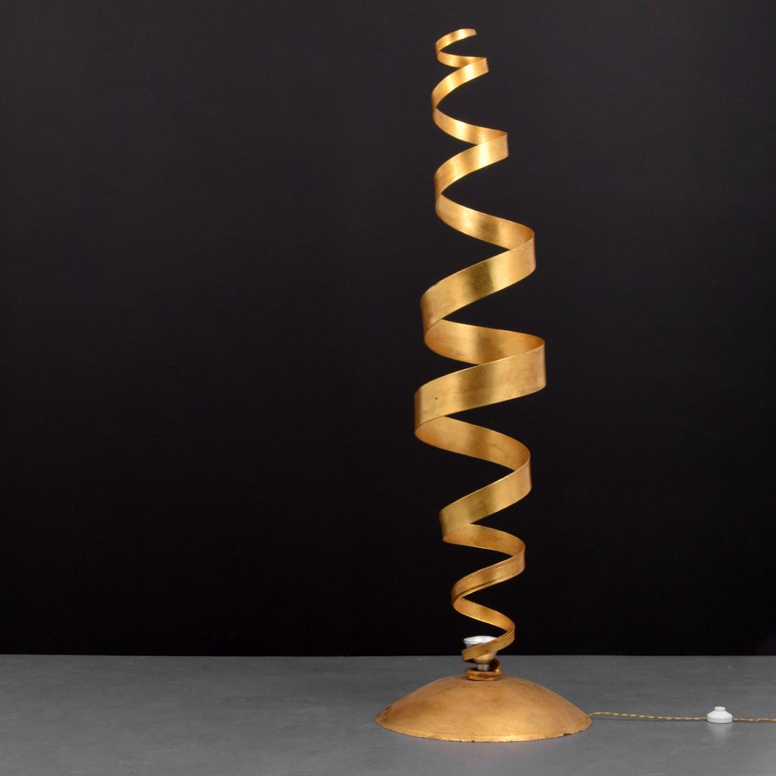 Tom Dixon "Spiral" Floor Lamp: Designer/Artist; Manufacturer: Tom Dixon Markings/Notes: no marking(s) apparent Country of Origin & Materials: United Kingdom; gold leaf over steel Additional Information: Provenance: Estate of London