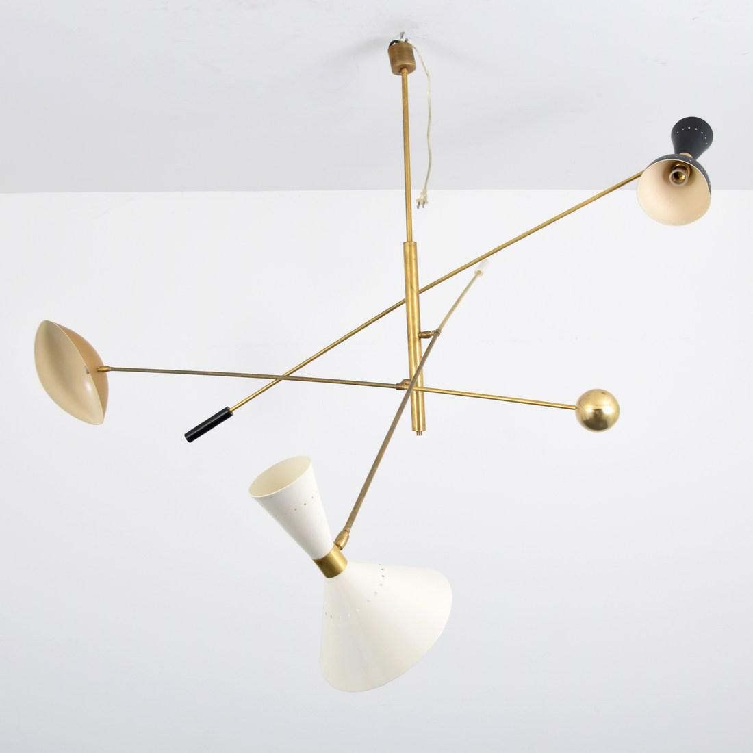 Large Chandelier, Manner of Gino Sarfatti: Designer/Artist; Manufacturer: Gino Sarfatti, manner of Markings/Notes: no marking(s) apparent Country of Origin & Materials: Italy; metal, enameled metal Additional Information: Chandelier has a ceil
