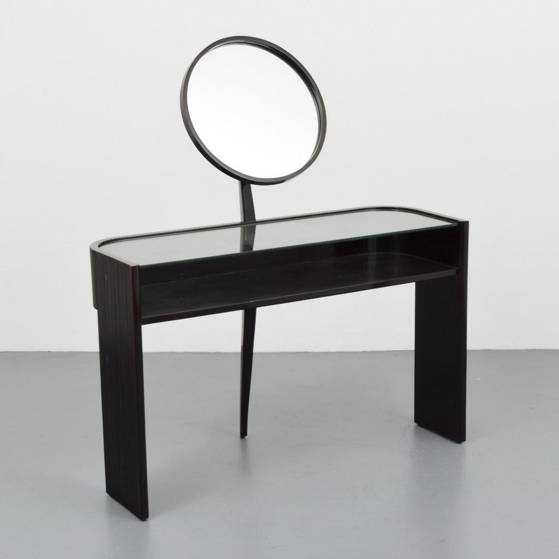 Paolo Buffa Lacquered Table with Mirror: Designer/Artist; Manufacturer: Paolo Buffa Markings/Notes: no marking(s) apparent Country of Origin & Materials: Italy; lacquered wood, glass, mirrored glass Additional Information: Desk/vanity with d