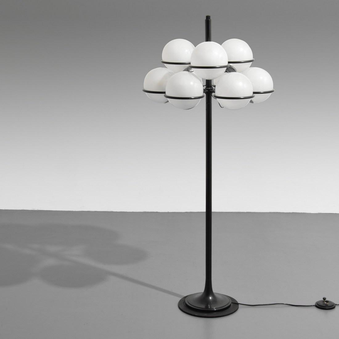 Gino Sarfatti Floor Lamp: Designer/Artist; Manufacturer: Gino Sarfatti; Arteluce Markings/Notes: no marking(s) apparent; 1966 (designed) Country of Origin & Materials: Italy; enameled steel, frosted glass, aluminum Additional