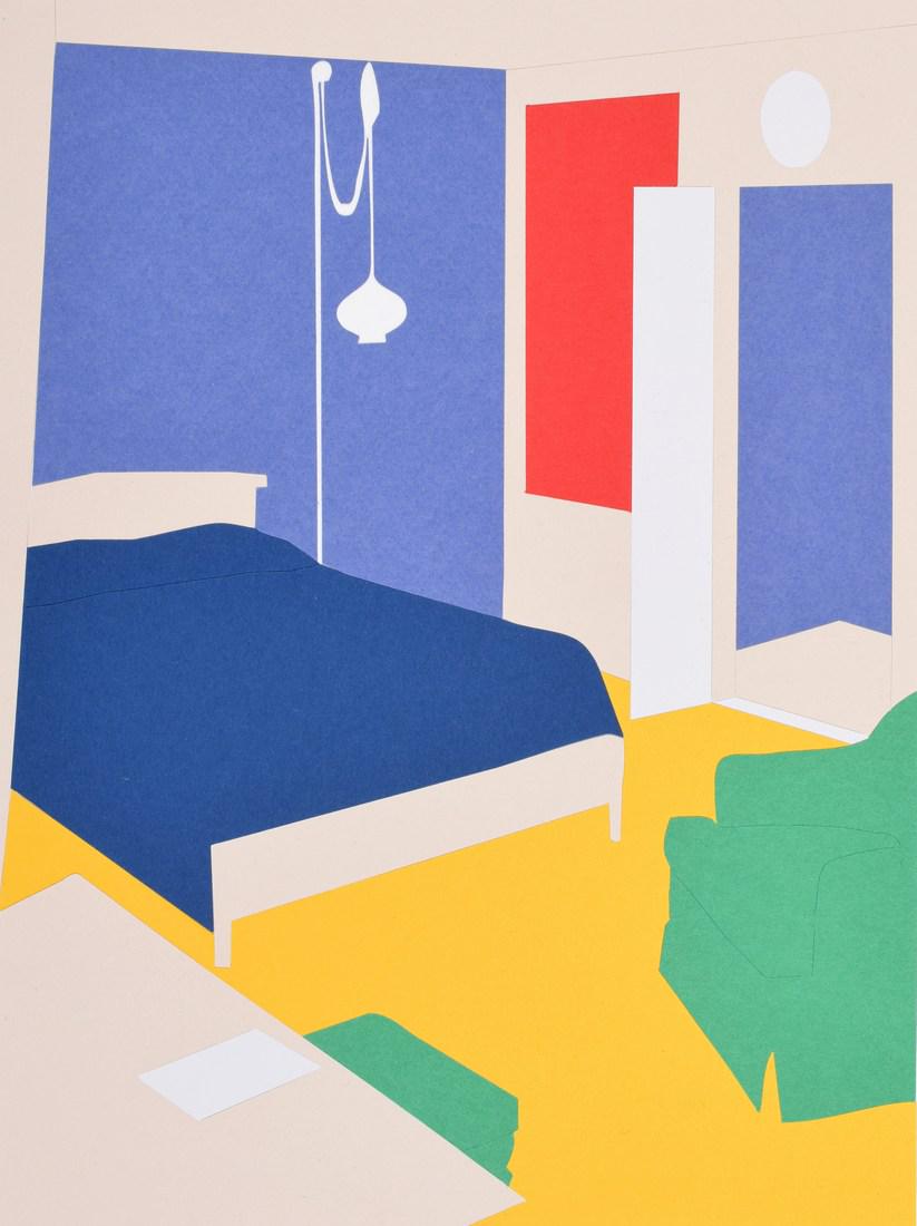 Kate Shepherd "Paper Bedroom" Collage, Signed Edition: Designer/Artist; Manufacturer: Kate Shepherd (b. 1961) Markings/Notes: signed; ed. 2/30; 2006 Country of Origin & Materials: American; cut paper collage Additional Information: Provenance: Brooke Alex