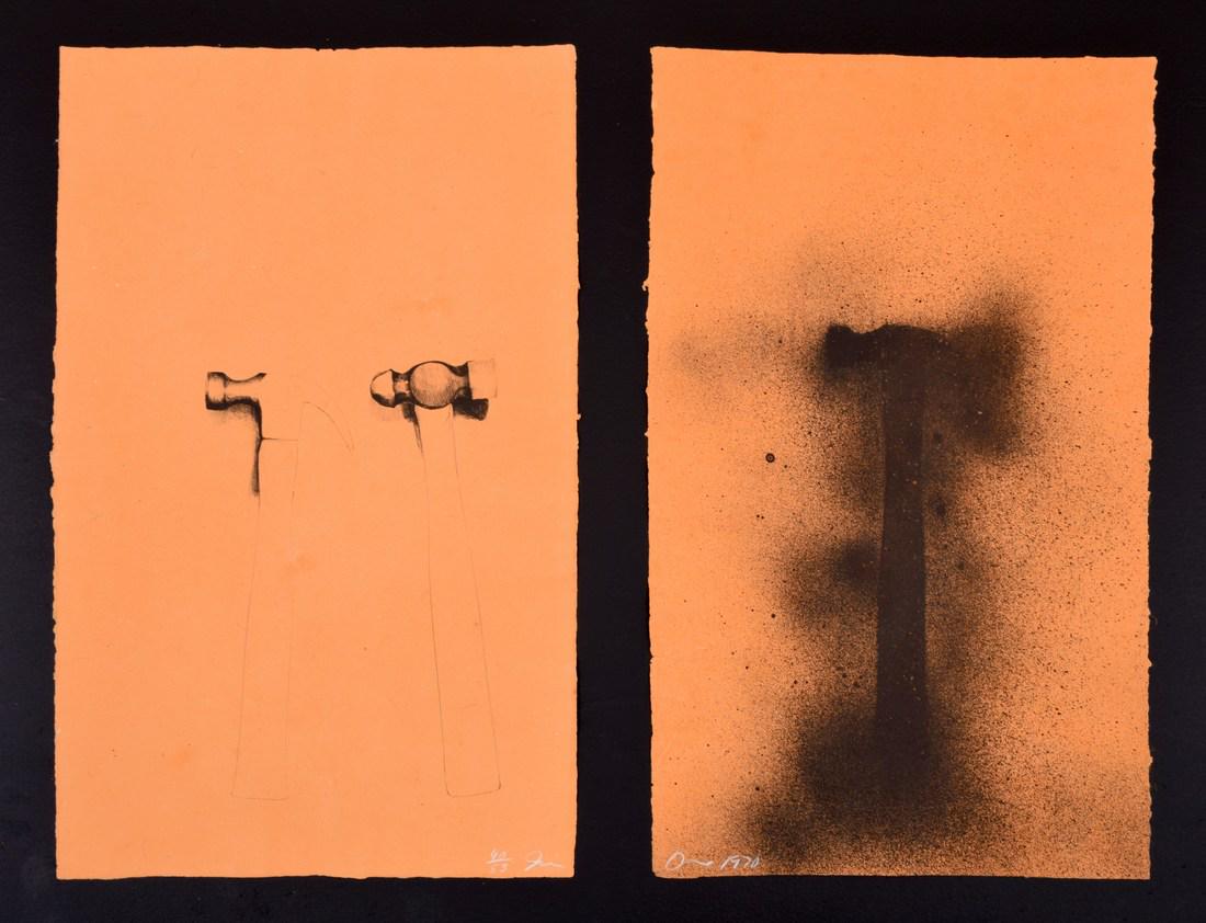 Jim Dine "Hammers" Lithograph Diptych, Signed Edition: Designer/Artist; Manufacturer: Jim Dine (b. 1935) Markings/Notes: signed, Styria Studio blind stamp, S212 B; ed. 40/53; 1970 Country of Origin & Materials: American; lithograph on paper Additional Inf