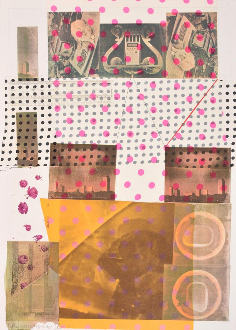 Robert Rauschenberg "Cage" Screenprint, Signed Edition: Designer/Artist; Manufacturer: Robert Rauschenberg (1925-2008) Markings/Notes: signed, RR0187, Styria Studio blind stamp; ed. 69/125; 1983 Country of Origin & Materials: American; screenprint with fab