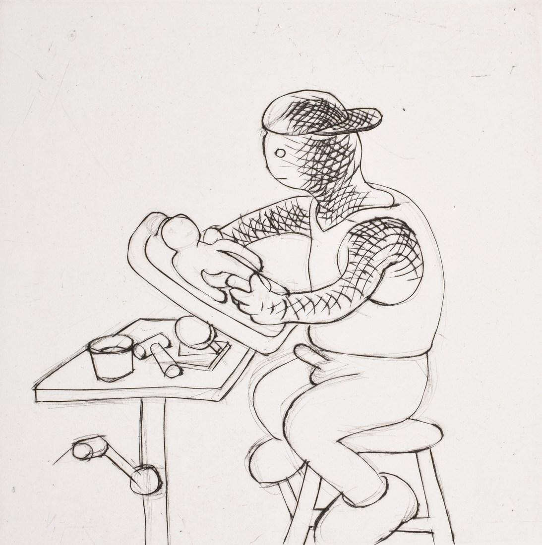 Tom Otterness "Artist at Work" Engraving, Signed Ed.: Designer/Artist; Manufacturer: Tom Otterness (b. 1952) Markings/Notes: signed, marking(s); ed. 15/15; 1994 Country of Origin & Materials: American; engraving Additional Information: Provenance: Brooke