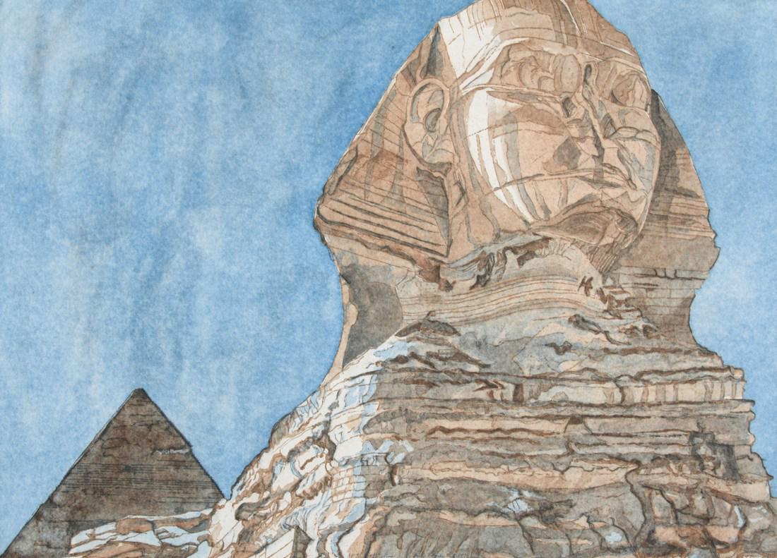 Large Philip Pearlstein "Sphinx" Aquatint, Signed: Designer/Artist; Manufacturer: Philip Pearlstein (b. 1924) Markings/Notes: signed; AP 9/10 for the edition of 41; 1979 Country of Origin & Materials: American; color sugarlift aquatint with roulette w