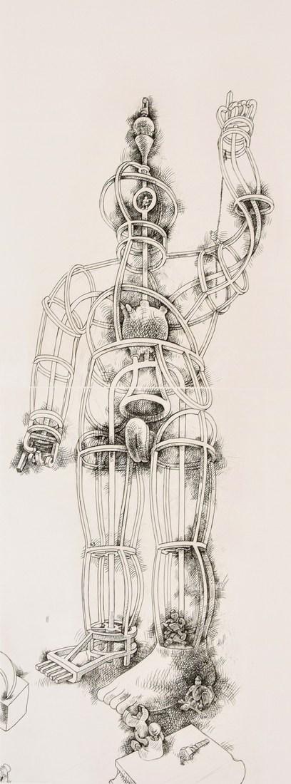 Monumental Tom Otterness "Giant" Engraving, Signed: Designer/Artist; Manufacturer: Tom Otterness (b. 1952) Markings/Notes: signed; AP 7/10 for the edition of 25; 1994 Country of Origin & Materials: American; engraving and drypoint printed from two copp