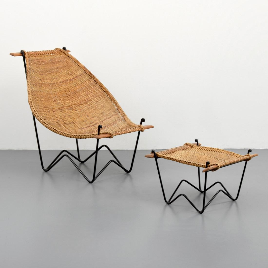 John Risley "Duyan" Lounge Chair & Ottoman: Designer/Artist; Manufacturer: John Risley Markings/Notes: no marking(s) apparent Country of Origin & Materials: USA; rattan, enameled steel, bamboo Additional Information: Reference: Domus - V 1960-1