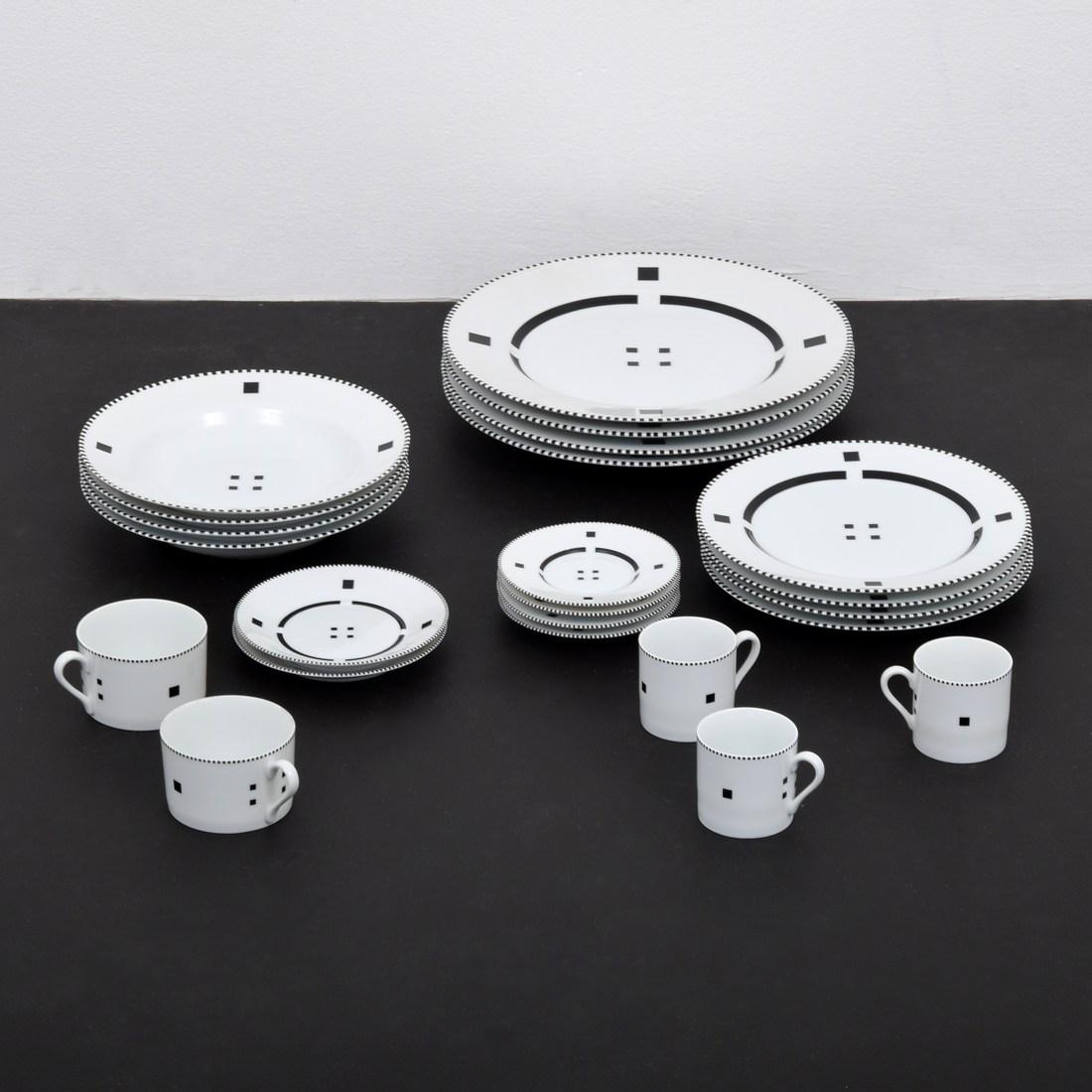 Gwathmey & Seigel "Tuxedo" Dinnerware, 23 Pieces: Designer/Artist; Manufacturer: Charles Gwathmey and Robert Seigel; Swid Powell Markings/Notes: signed, marking(s) Country of Origin & Materials: USA; porcelain Additional Information: Set includes: fo