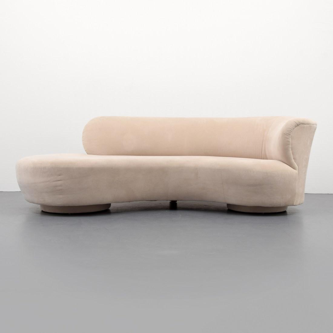 Vladimir Kagan "Cloud" Sofa: Designer/Artist; Manufacturer: Vladimir Kagan; Weiman Company Markings/Notes: Weiman Company label Country of Origin & Materials: USA; appears to be suede/microfiber Additional Information: Video prev