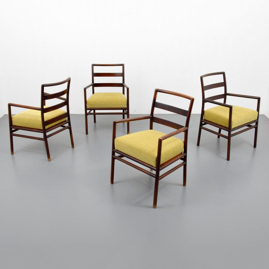 T.H. Robsjohn-Gibbings Dining Chairs, Set of 4: Designer/Artist; Manufacturer: T.H. Robsjohn-Gibbings; Widdicomb Markings/Notes: no marking(s) apparent Country of Origin & Materials: USA; wood, upholstery Additional Information: Chairs are model 16