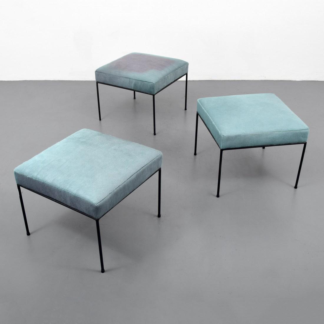 Paul McCobb Stools/Ottomans, Set of 3: Designer/Artist; Manufacturer: Paul McCobb Markings/Notes: no marking(s) apparent Country of Origin & Materials: USA; metal, upholstery Additional Information: Ottomans are model 1305. Video preview a