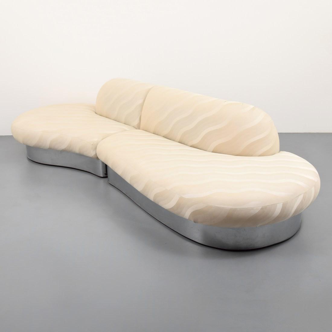 Milo Baughman 3-Piece Sectional Sofa: Designer/Artist; Manufacturer: Milo Baughman; Thayer Coggin, Inc. Markings/Notes: Thayer Coggin, Inc. label, Ship-To label Country of Origin & Materials: USA; chromed metal, upholstery Additional Info