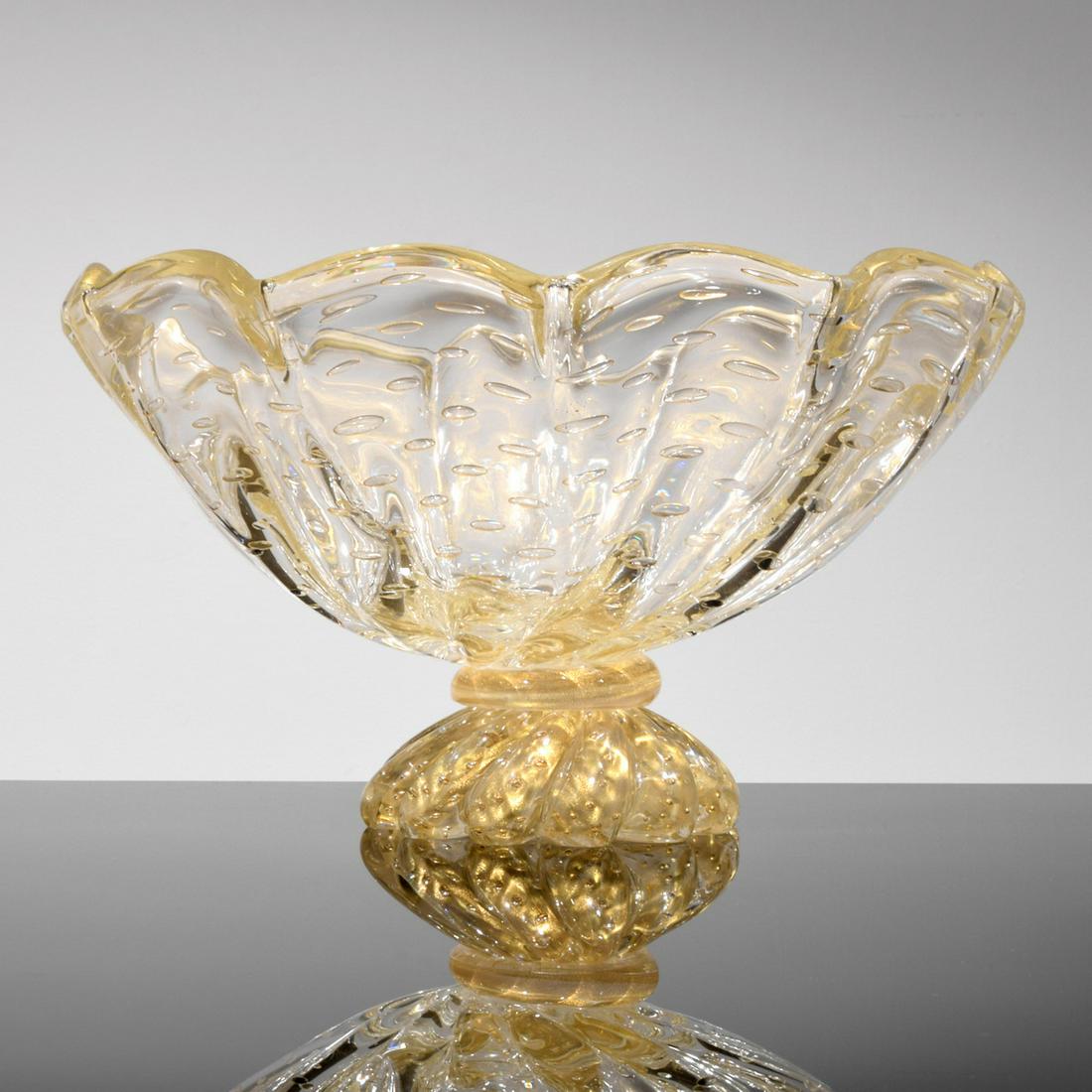 Large Vittorio Rigattieri Murano Compote: Artist/Designer; Manufacturer: Vittorio Rigattieri; Seguso Vetri d'Arte Marking(s); notes: signed Country of origin; materials: Italy; glass Description: "Glass is the most magical of all materials. I