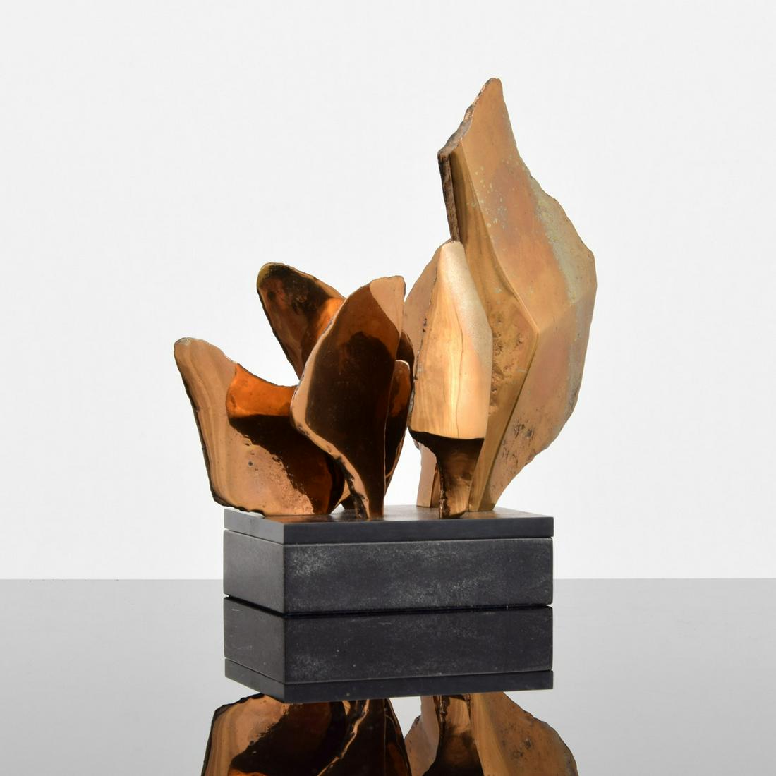 Antoine Poncet Bronze Abstract Sculpture: Artist/Designer; Manufacturer: Antoine Poncet (b. 1928) Marking(s); notes: signed; ed. 26/300 Country of origin; materials: Swiss; brass, metal, granite Description: "Creativity is a drug I cannot liv