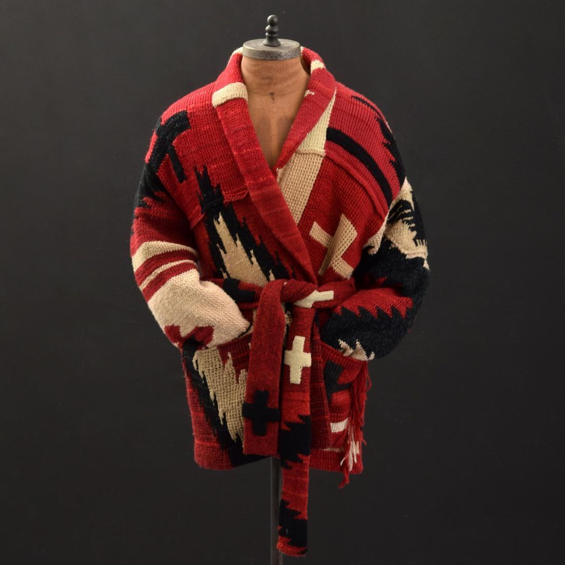 Ralph Lauren Polo Southwestern Hand Knit Sweater, Men: Artist/Designer; Manufacturer: Ralph Lauren POLO Marking(s); notes: Ralph Lauren Polo label Country of origin; materials: China; wool, silk, linen, lamb's wool, cotton, alpaca, nylon, cashmere Descrip