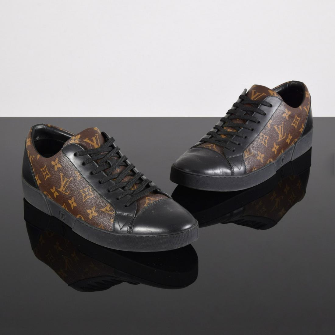 Louis Vuitton Monogram Men's Low-Top Sneakers: Artist/Designer; Manufacturer: Louis Vuitton Marking(s); notes: Louis Vuitton logos, made in Italy Country of origin; materials: Italy; leather, rubber Description: "I don't put cash in my Louis Vuitt