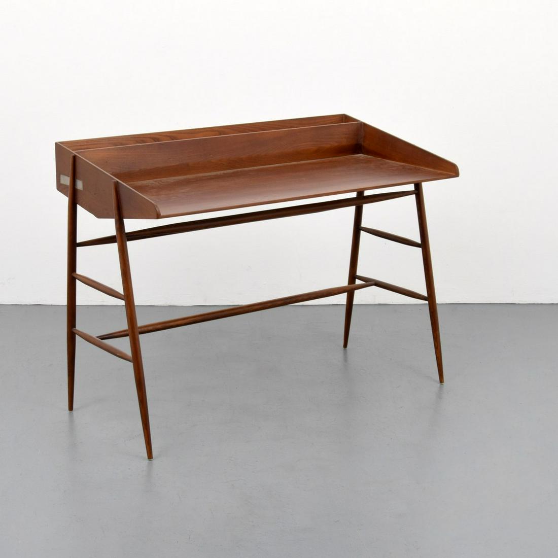 Custom Gio Ponti Desk, Villa Nemazee Commission: Artist/Designer; Manufacturer: Gio Ponti; Giordano Chiesa Marking(s); notes: Documento Autentico XA00005569 label Country of origin; materials: Italy; walnut, metal Dimensions (H, W, D): 35.75"h, 48"w