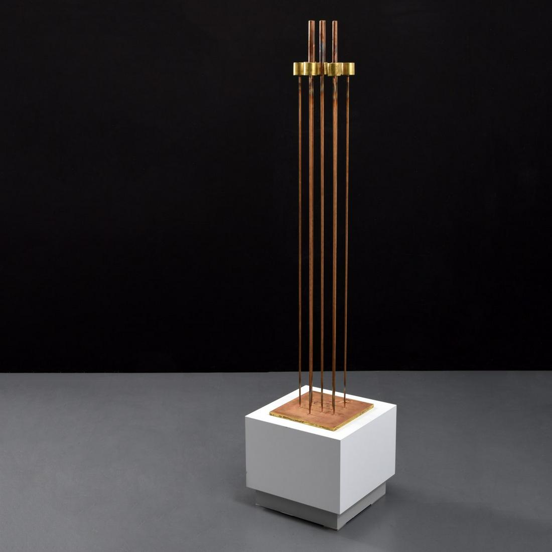 Large Val Bertoia Sounding Sculpture, 55"h: Artist/Designer; Manufacturer: Val Bertoia (b. 1949) Marking(s); notes: B-2349 imprint; 2020 Country of origin; materials: American; beryllium copper, brass Dimensions (H, W, D): 55.5"h, 11.25"w, 11.2