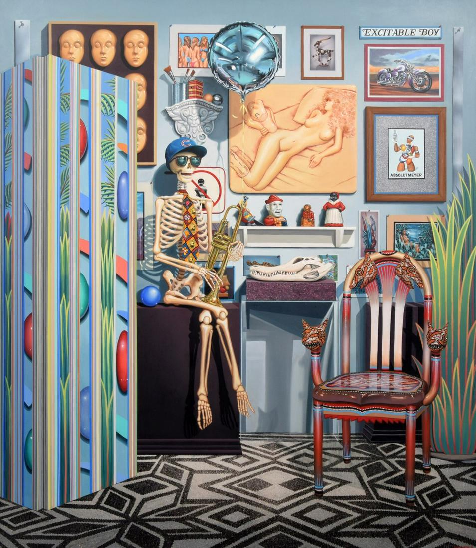 Monumental Daniel Meyer Painting: Artist/Designer; Manufacturer: Daniel Meyer (b. 1950) Marking(s); notes: signed; 1994 Country of origin; materials: American; canvas Dimensions (H, W, D): 79.5"h, 70"w; 82.5"h, 72.5"w frame Additional