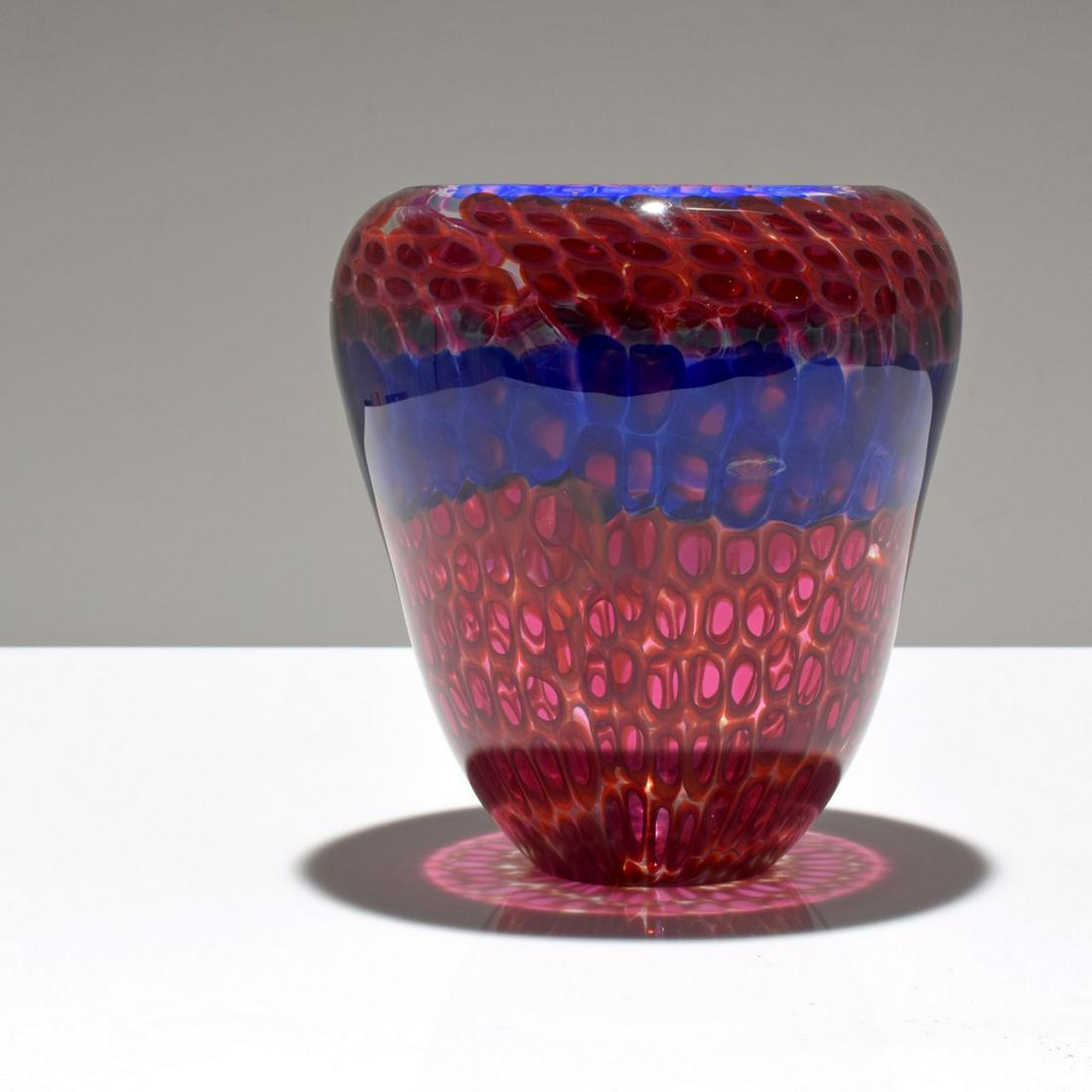 Stephen Rolfe Powell Art Glass Vase: Artist/Designer; Manufacturer: Stephen Rolfe Powell (1951-2019) Marking(s); notes: signed; 1989 Country of origin; materials: American; glass Dimensions (H, W, D): 7.75"h, 7.5"dia Additional Informati