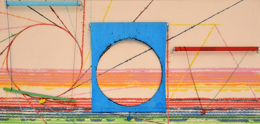 James Rosenquist "Mirage Morning" Lithograph, Signed: Artist/Designer; Manufacturer: James Rosenquist (b. 1933) Marking(s); notes: signed; ed. 40/40; 1974-75 Country of origin; materials: American; thirteen-color lithograph with painted roller shade fabr