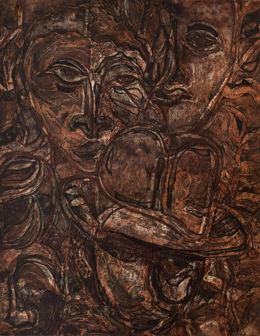 David Driskell "Brown Derby" Etching, Signed Edition: Artist/Designer; Manufacturer: David Driskell (1931-2020) Marking(s); notes: signed; ed. 2/50; 2003 Country of origin; materials: American; etching Dimensions (H, W, D): 14.5"h, 11.5"w; 23.25"h, 16.25